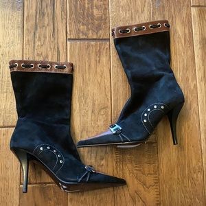 Bellofatto Black Suede Pointed Toe Heeled Boots